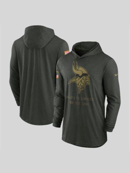Minnesota Vikings 2025 Salute to Service Hooded Long Sleeve T shirt