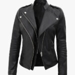 Monica Women s Black Asymmetrical Leather Jacket