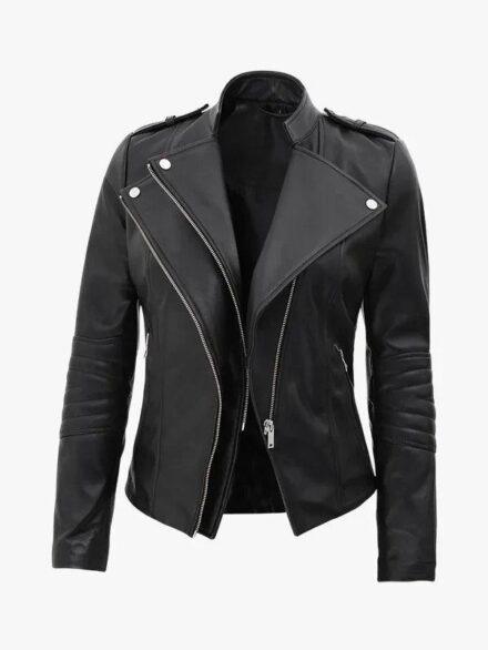 Monica Women s Black Asymmetrical Leather Jacket