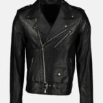 Morris Asymmetrical Collar Black Leather Moto Jacket Front 595x793 1