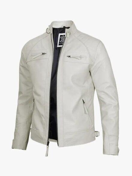 Off White Biker Caf Racer Leather Jacket Men s