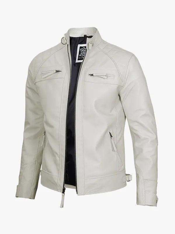 Off White Biker Caf Racer Leather Jacket Men s