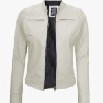 Off White Caf Racer Leather Jacket for Women