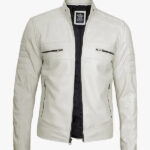 Off White Men s Leather Caf Racer Jacket