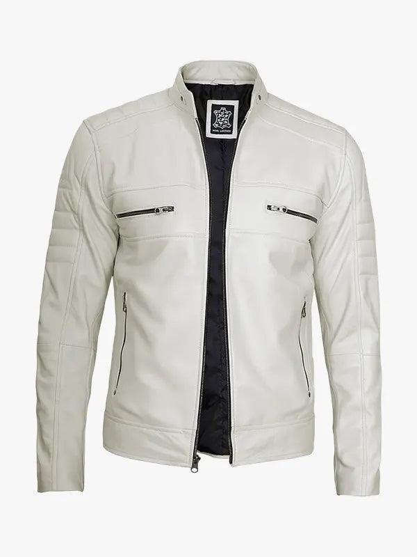 Off White Men s Leather Caf Racer Jacket