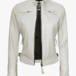 Off White Quilted Biker Jacket for Women