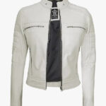 Off White Real Leather Biker Jacket for Women