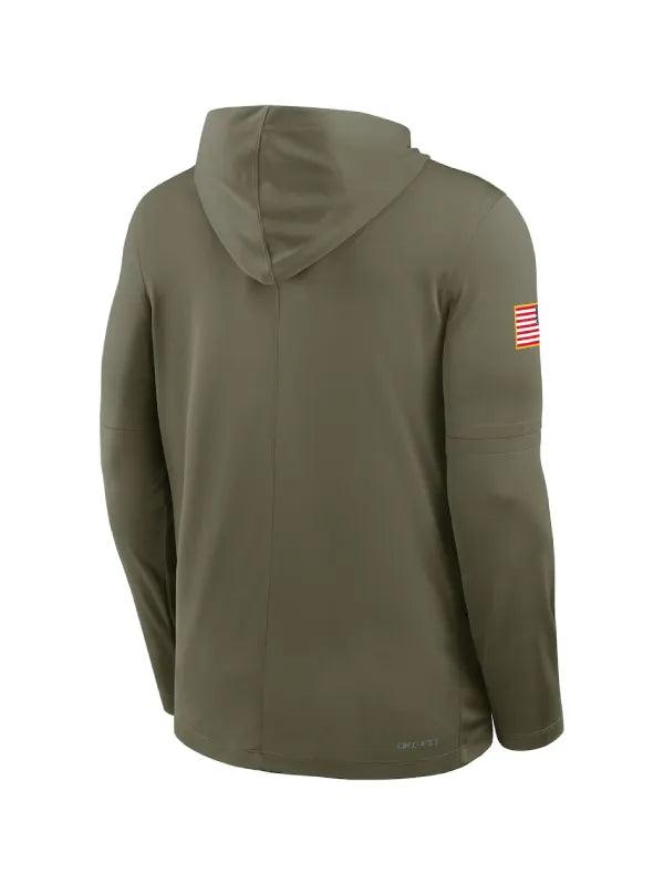 Oregon Ducks Nike 2025 Military Appreciation Dri FIT Long Sleeve Hoodie T Shirt Olive