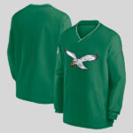 Philadelphia Eagles Kelly Green Sideline Throw back Logo Long Sleeve V Neck Windshirt