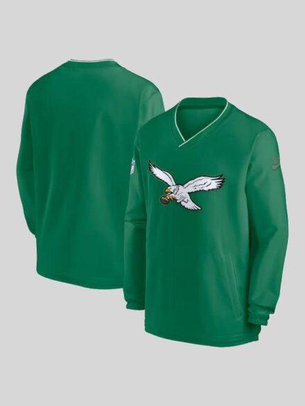 Philadelphia Eagles Kelly Green Sideline Throw back Logo Long Sleeve V Neck Windshirt