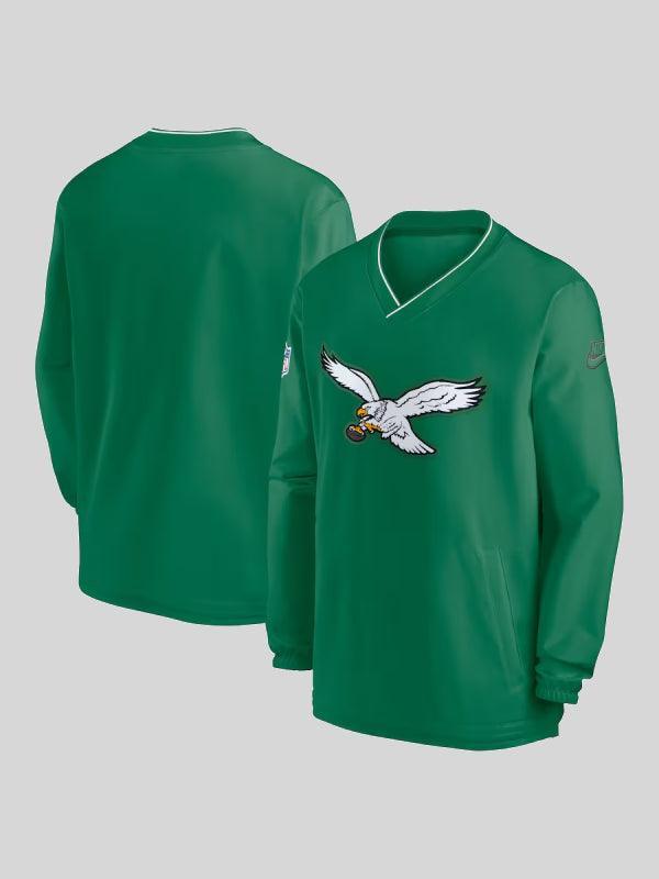 Philadelphia Eagles Kelly Green Sideline Throw back Logo Long Sleeve V Neck Windshirt