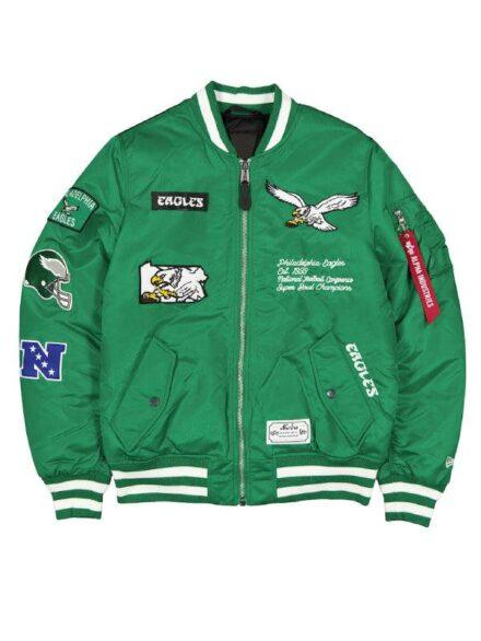 Philadelphia Eagles New Era x Alpha Industries MA 1 Bomber Jacket Green