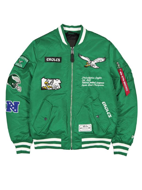Philadelphia Eagles New Era x Alpha Industries MA 1 Bomber Jacket Green