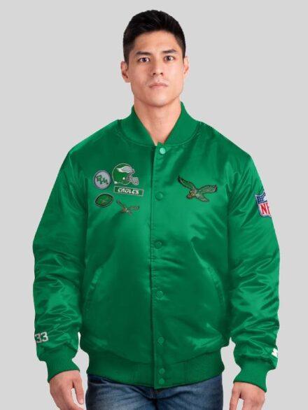 Philadelphia Eagles Starter Kelly Green Satin Varsity Jacket