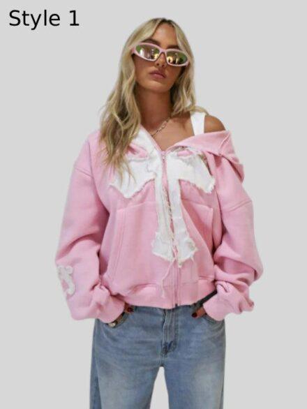 Pink Cross Zip Up Hoodie