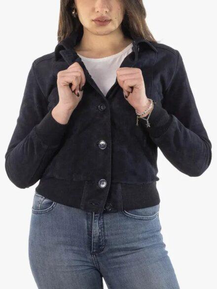 Polo Women s Bomber Jacket in Genuine Blue Suede Leather
