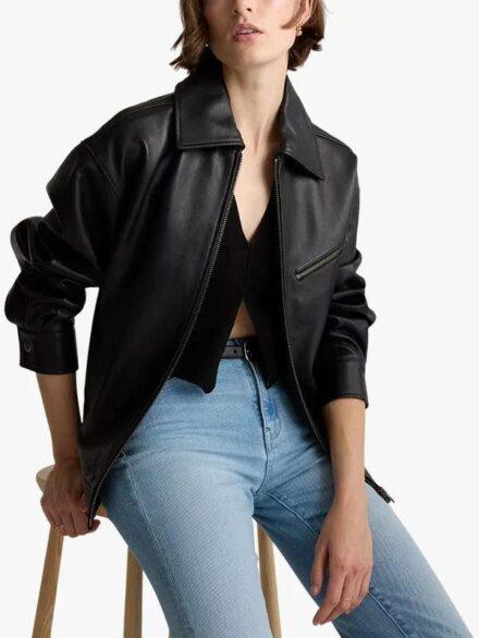 Quince 100 Leather Oversized Bomber Jacket