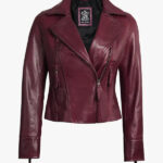 Ramsey Women s Burgundy Asymmetrical Waxed Biker Leather Jacket