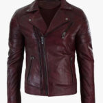 Real Leather Slim Fit Cross Zip Retro Vintage Brando Mens Jacket Vintage Biker Burgundy 1