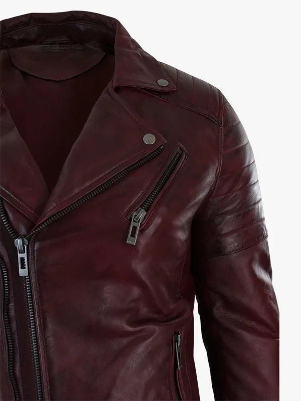 Real Leather Slim Fit Cross Zip Retro Vintage Brando Mens Jacket Vintage Biker Burgundy 4