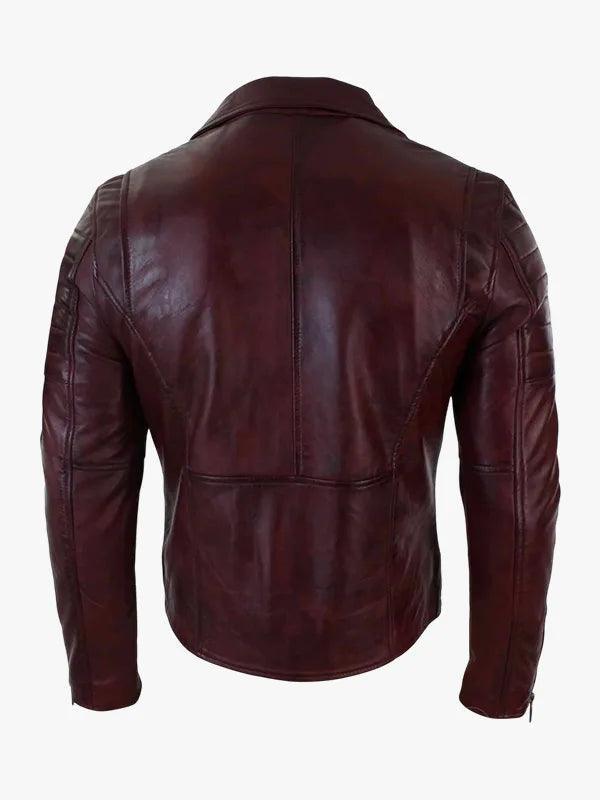 Real Leather Slim Fit Cross Zip Retro Vintage Brando Mens Jacket Vintage Biker Burgundy 5
