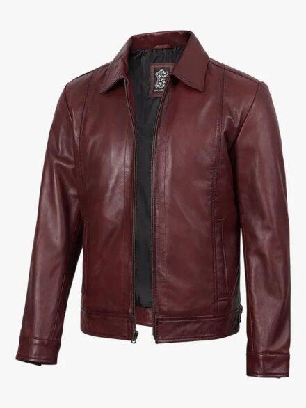 Reeves Men s Harrington Real Burgundy Leather Jacket 1