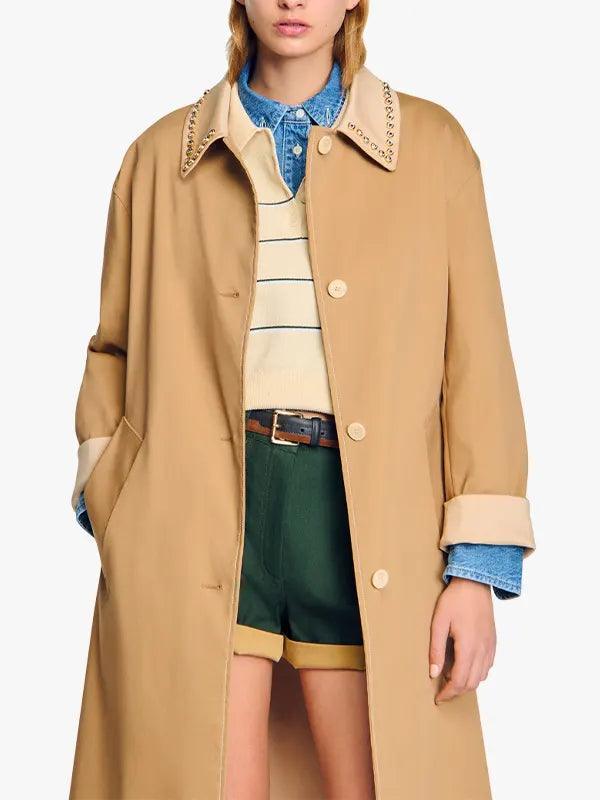 Rhinestone Collar Trench Coat For Women's