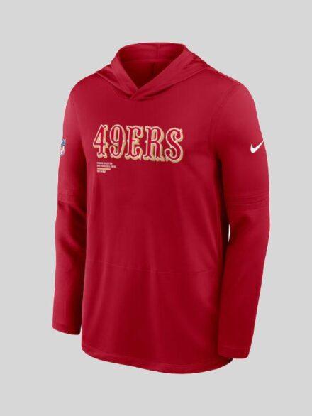 San Francisco 49ers Sideline Pure Fury Performance Long Sleeve Hoodie T Shirt Red