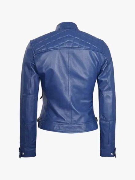 Saoirse Ladies Jacket Blue Cafe Racer Leather With Snap Tab Collar