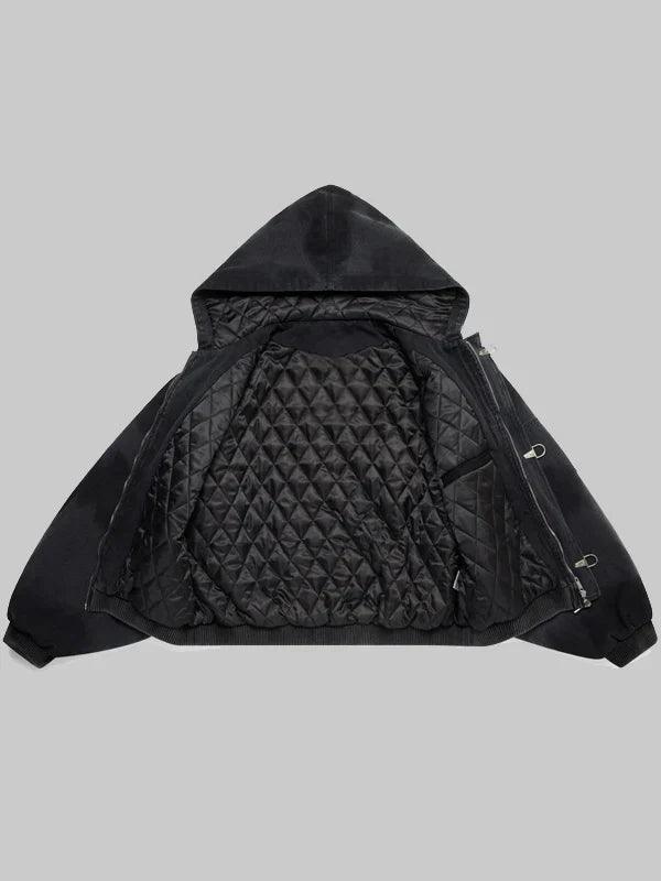 Shige 15oz Canvas Clasp Hooded Bomber Jacket Black