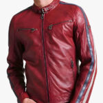 Steven Red Cafe Racer Leather Jacket Front