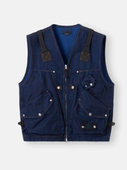 Stone Island Indigo Polypropylene Denim Light Rinsed Utility Vest Blue