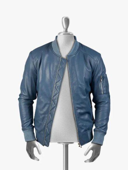 Struan Men s Blue Bomber Leather Jacket