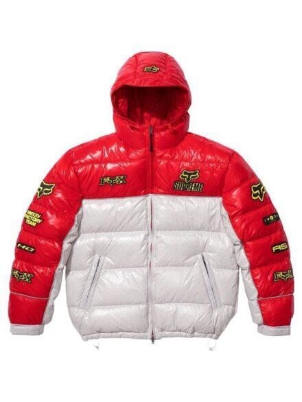 Supreme x Fox Racing Shiny Down Puffer Jacket White Red