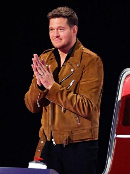 The Voice S28 Michael Buble Brown Suede Leather Jacket 1