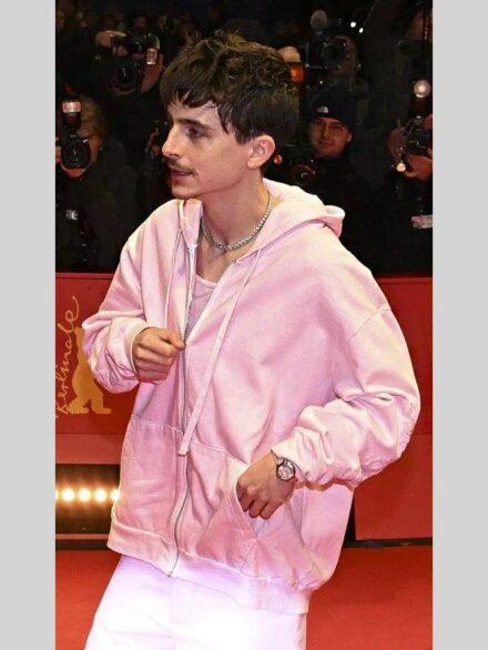 Timothee Chalamet Chrome Hearts Zip Up Hoodie Pink