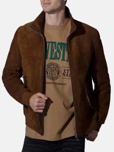 Vintage Suede Brown Leather Trucker Bomber Jacket 595x793 1
