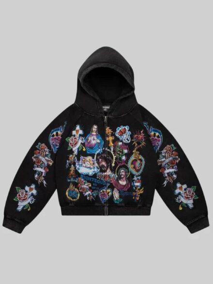 WeAreRighteousRisenKingCroppedZip UpHoodieBlack