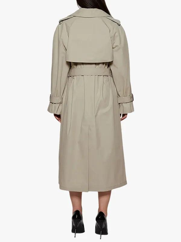 Women Double Breasted Belted Grey Overcoat