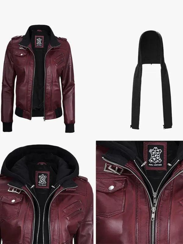 Women Maroon Leather Jacket
