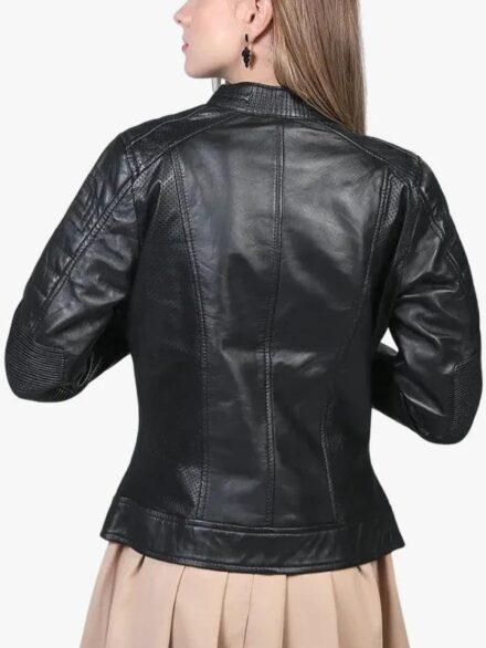 Women sBlackCafeRacerLeatherJacketBack