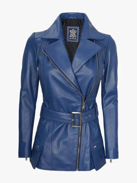 Women s Asymmetrical Blue Moto Jacket