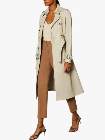 Women s Beige Sheepskin Leather Trench Coat
