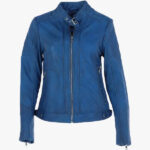 Women s Blue Biker Jacket Leather