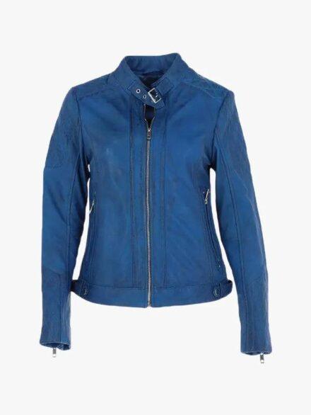 Women s Blue Biker Jacket Leather