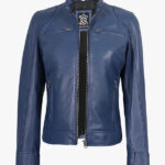 Women s Blue Biker Style Leather Jacket