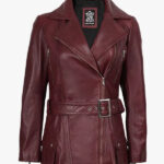 Women s Burgundy Asymmetrical Leather Biker Jacket