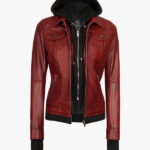 Women s Burgundy Hooded Leather Jacket