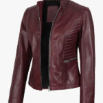 Women s Burgundy Leather Cafe Racer Jacket