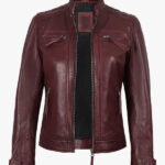 Women s Burgundy Real Lambskin Leather Biker Style Jacket